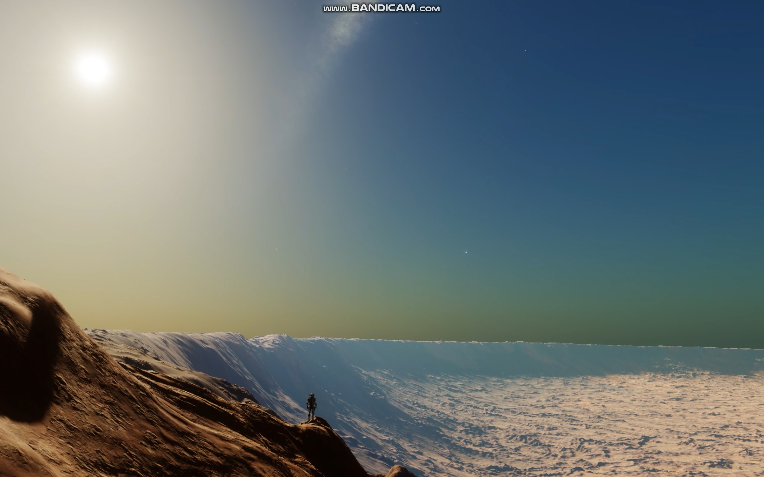 Explorer overlooking a vast planetary landscape in Elite Dangerous