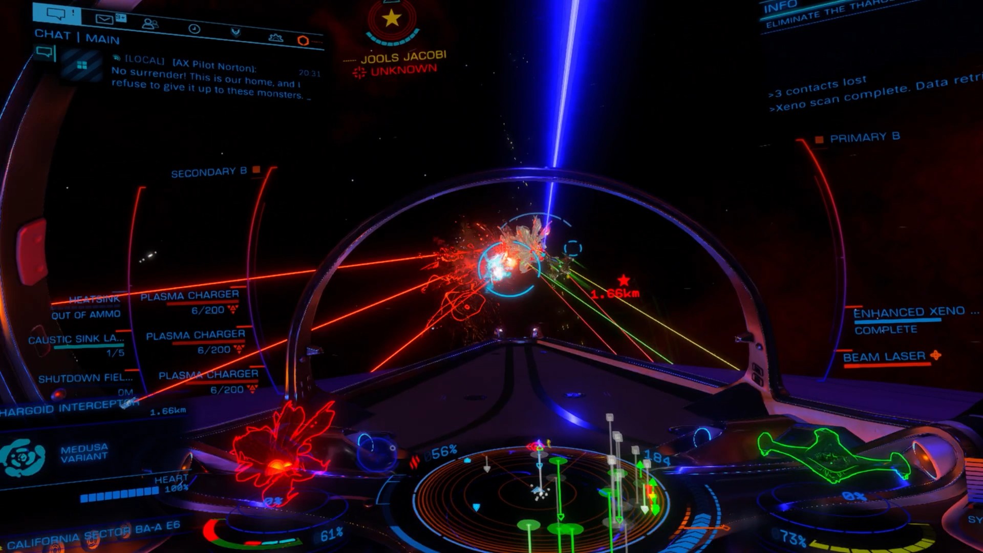Reactive Cockpit during intense combat in Elite Dangerous
